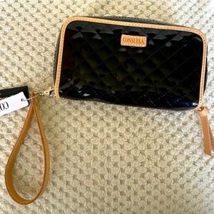 Consuela Jax glossy black wristlet wallet